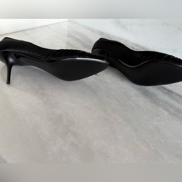 Salvatore Ferragamo Black Satin Pleated Peep-Toe Heels • 9 • NEW - Picture 8 of 11